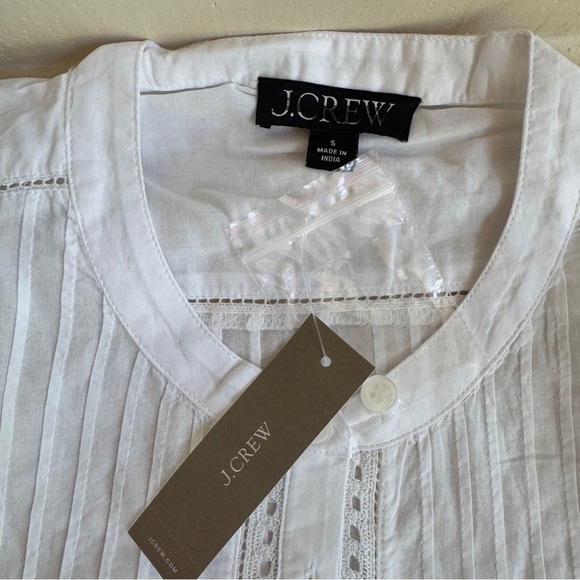 J Crew White Pintuck Lace Trim Cotton Voile Peasant Top Women Size L Long Sleeve - Picture 10 of 11